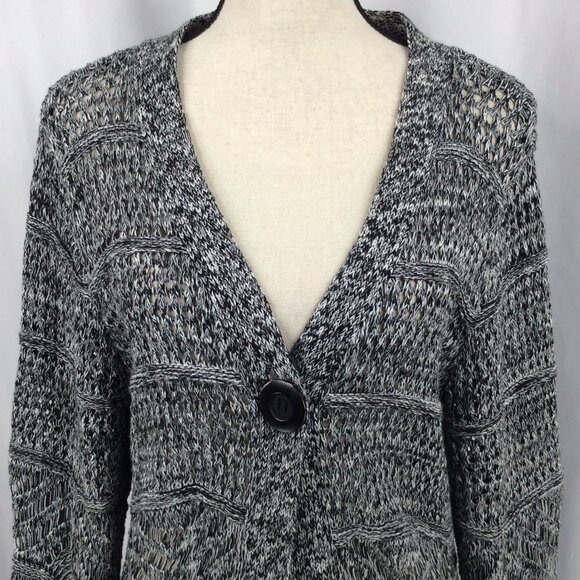Chicos 2 Duster Cardigan Sweater Womens Size Large 12 Black Long Open Crochet - Picture 5 of 9